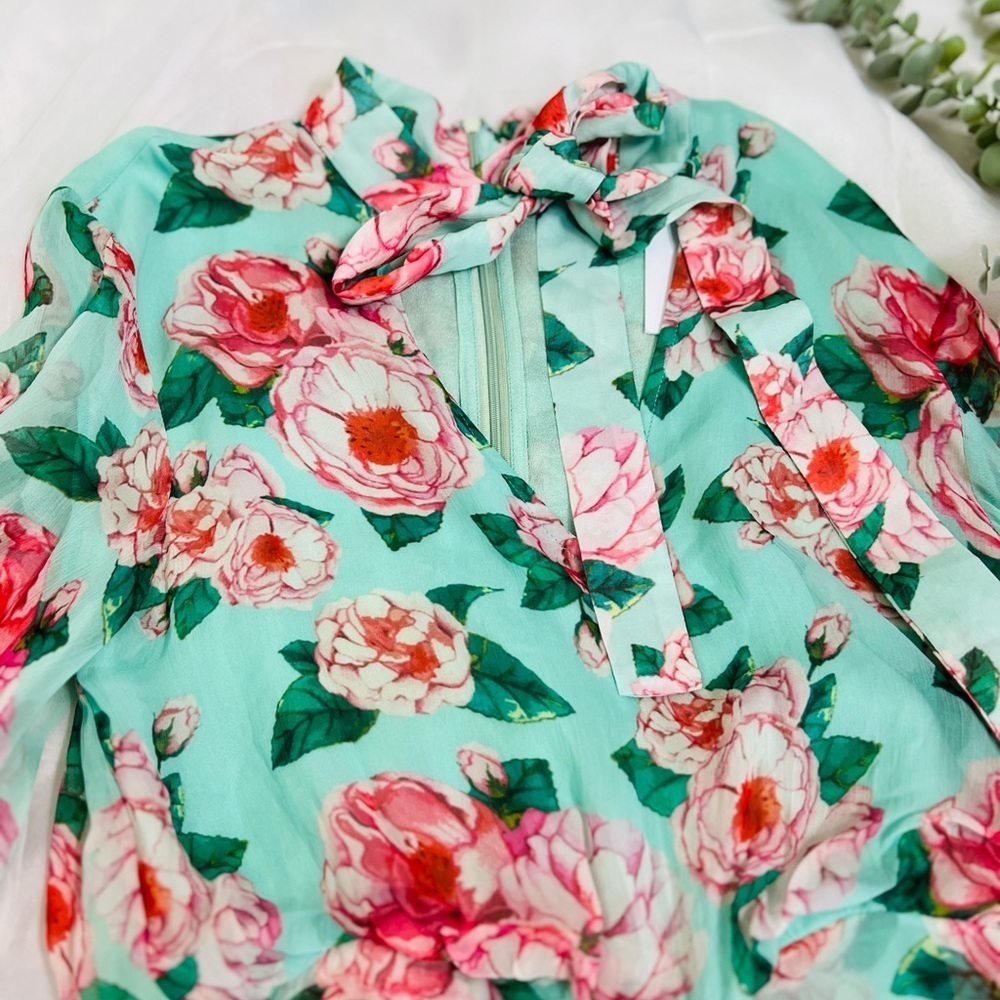 Lovers + Friends Sheer Amy Mini Mint & Pink Floral Dress NWT XS - Picture 2 of 13